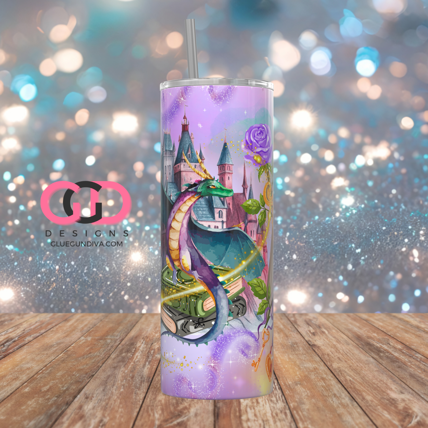 Fantasy Dragon Reading-   Digital tumbler wrap for 20 oz skinny straight tumbler