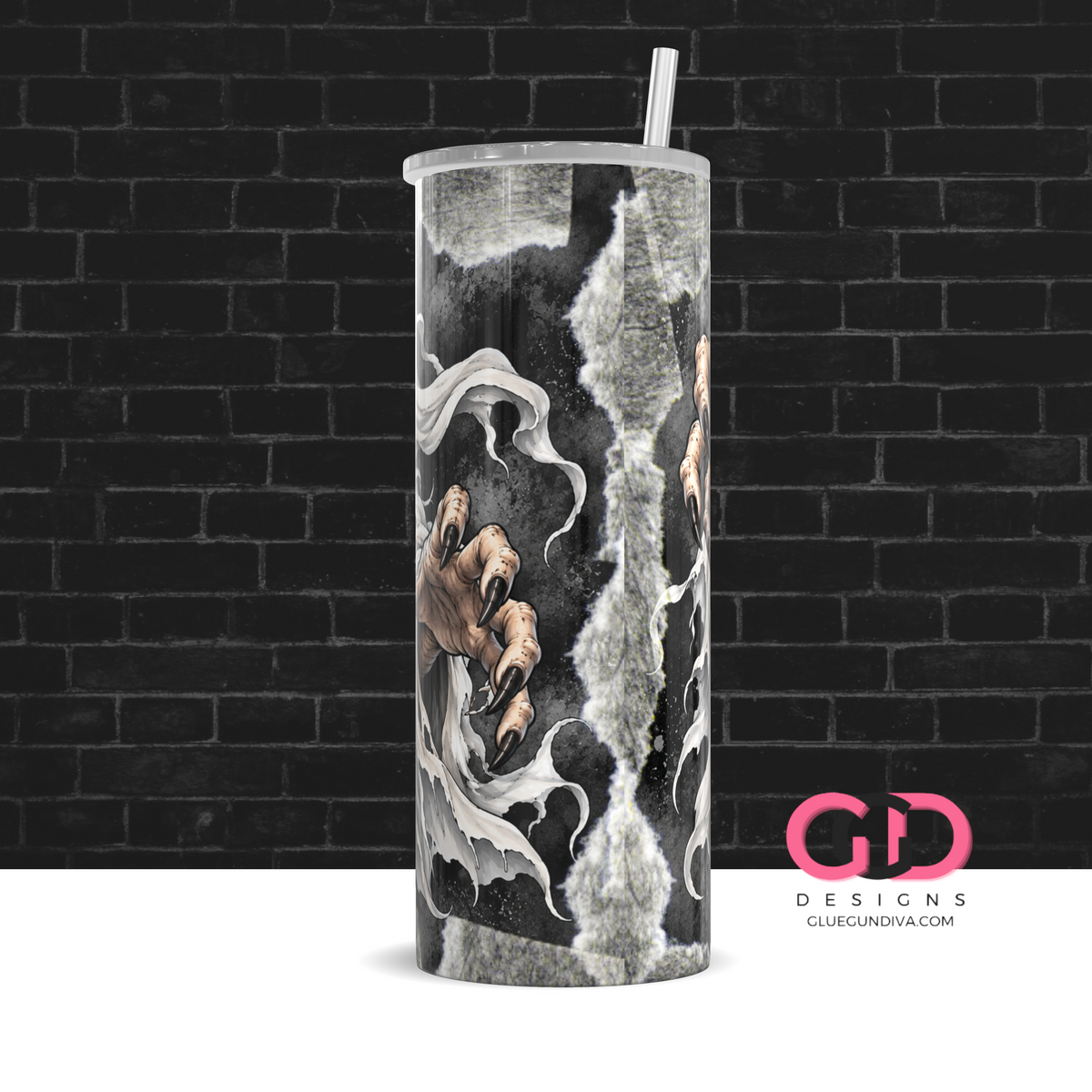 White Ghost -   Digital tumbler wrap for 20 oz skinny straight tumbler