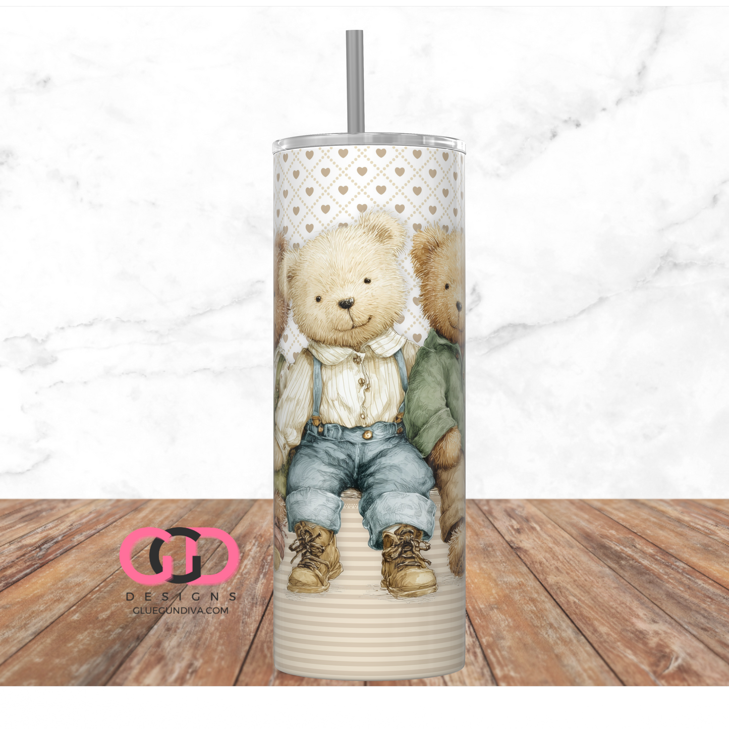 3 Boy Bears -  Digital tumbler wrap for 20 oz skinny straight tumbler