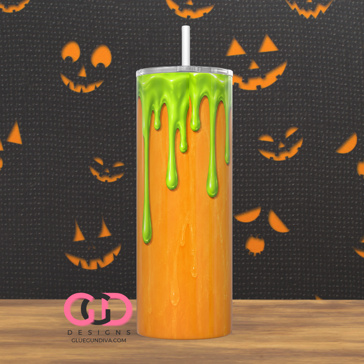Halloween Wax Drip Candle Green and Orange -  Digital tumbler wrap for 20 oz skinny straight tumbler