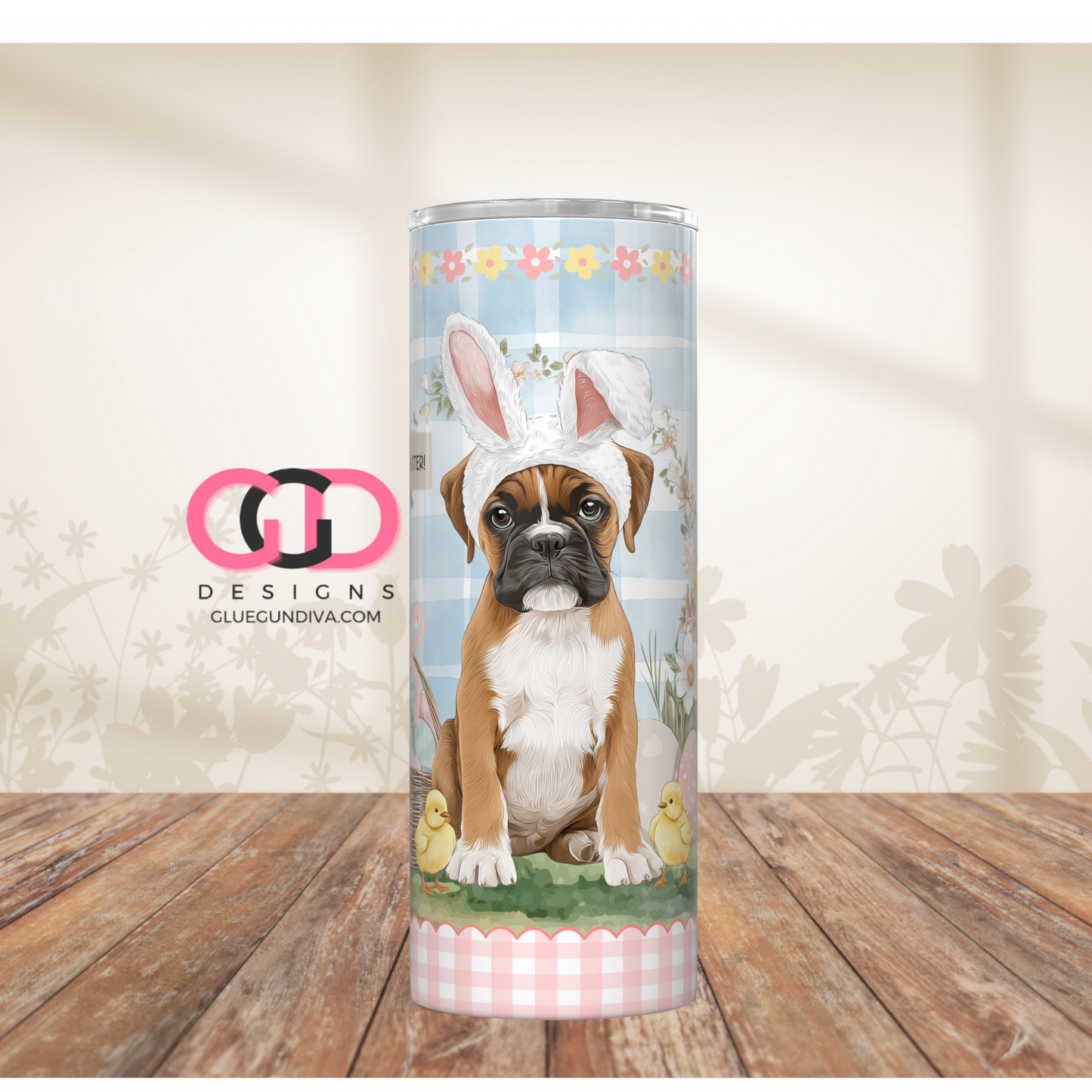 Boxer Easter Puppy -  Digital tumbler wrap for 20 oz skinny straight tumbler