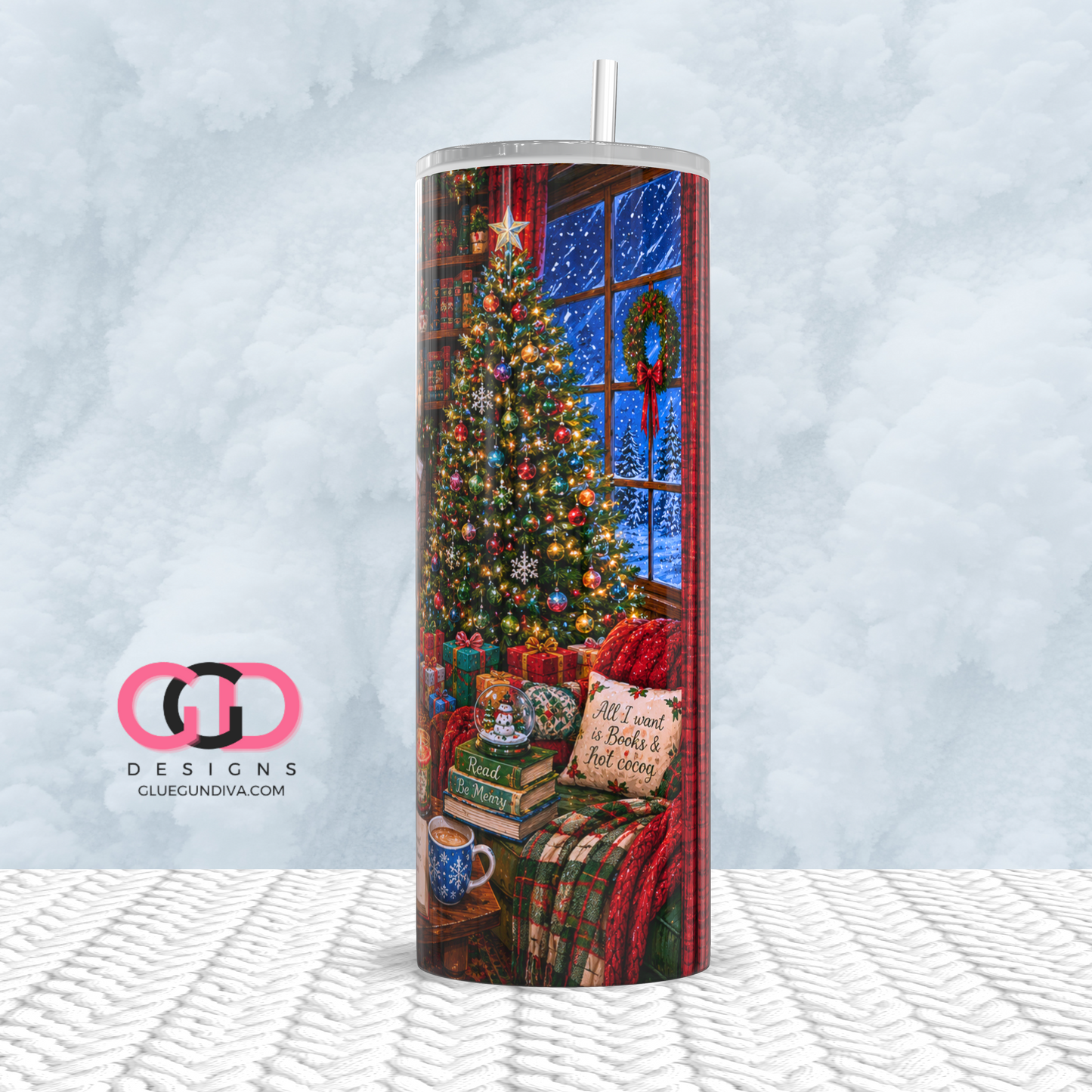 Christmas Libray -   Digital tumbler wrap for 20 oz skinny straight tumbler