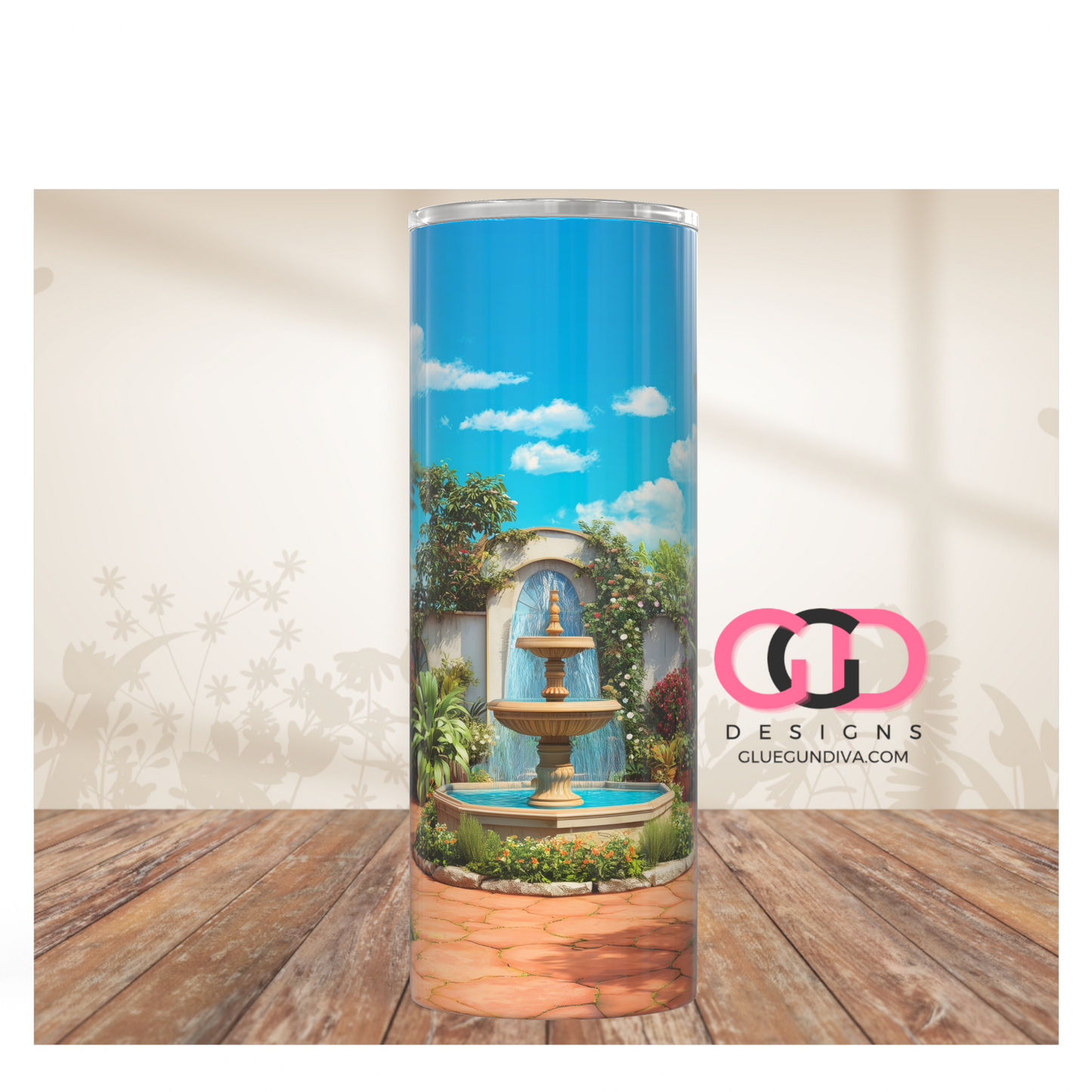 Spanish Villa Garden -   Digital tumbler wrap for 20 oz skinny straight tumbler