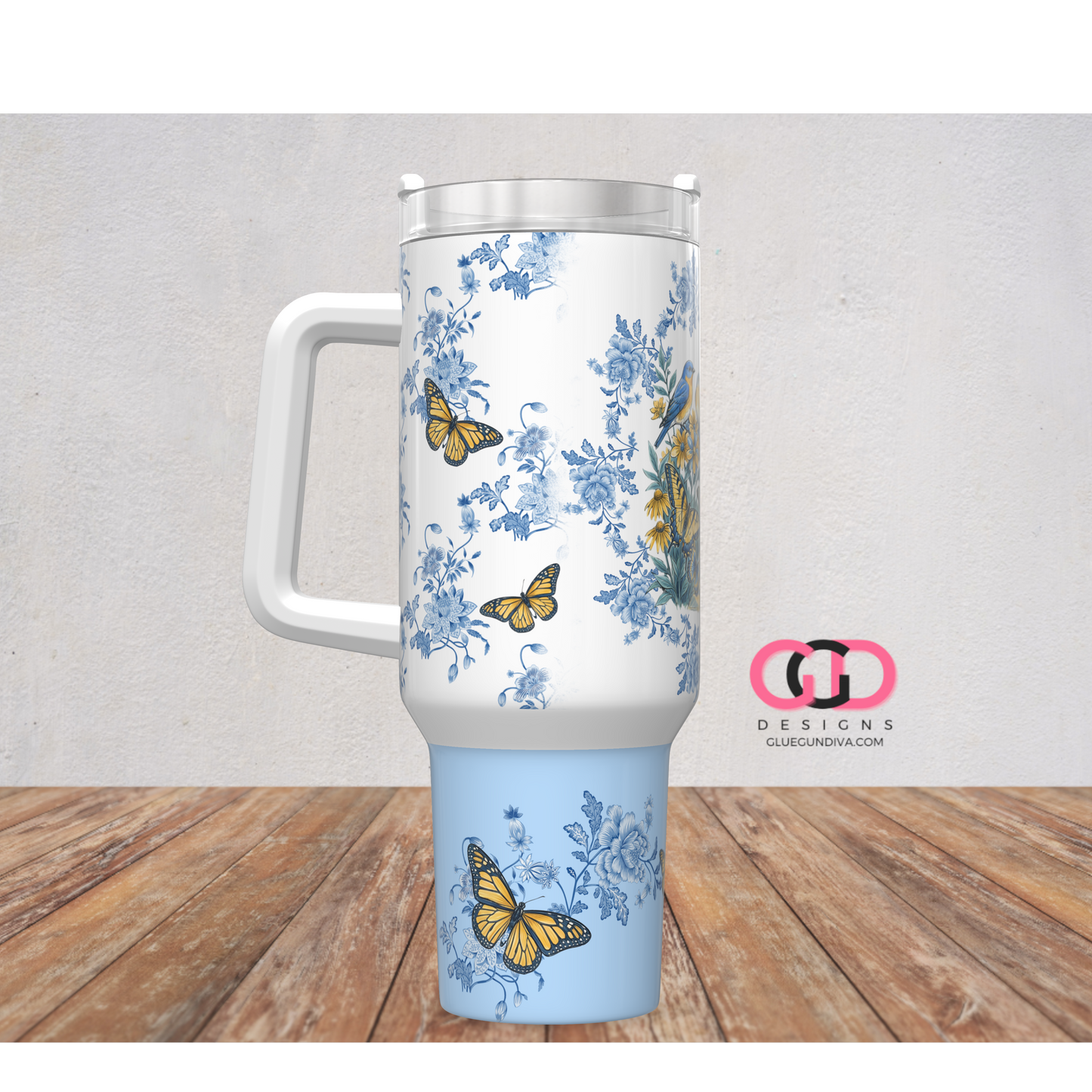 Birds Flowers Chinoiserie -   Digital tumbler wrap for 40 oz tumbler