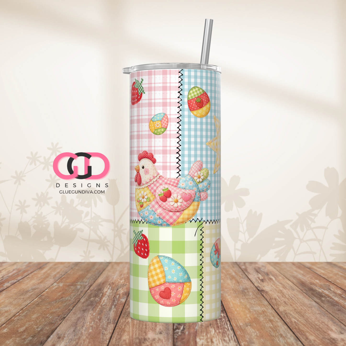 Patchwork Chicken -   Digital tumbler wrap for 20 oz skinny straight tumbler