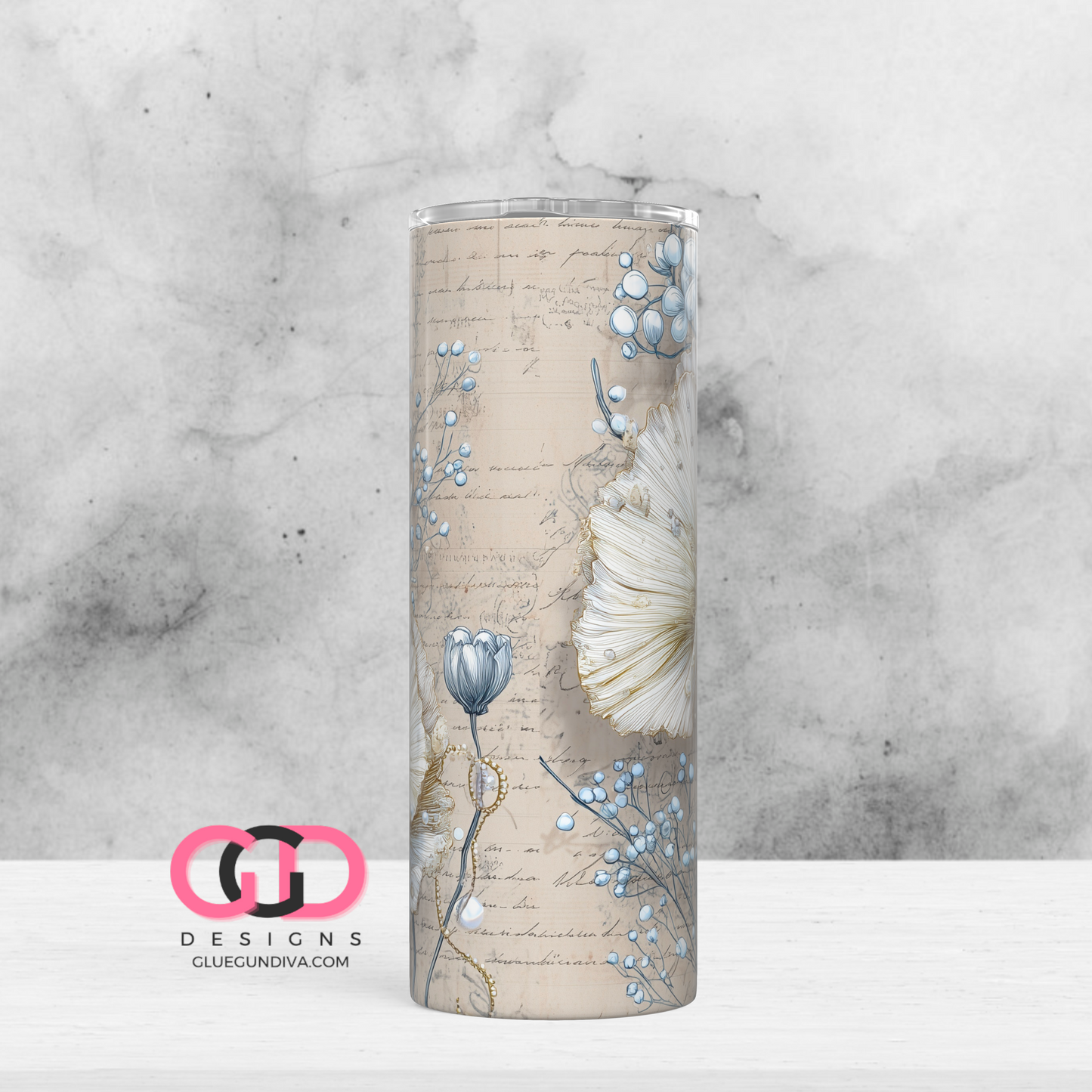 Creme Flowers Pearls Vintage -   Digital tumbler wrap for 20 oz skinny straight tumbler