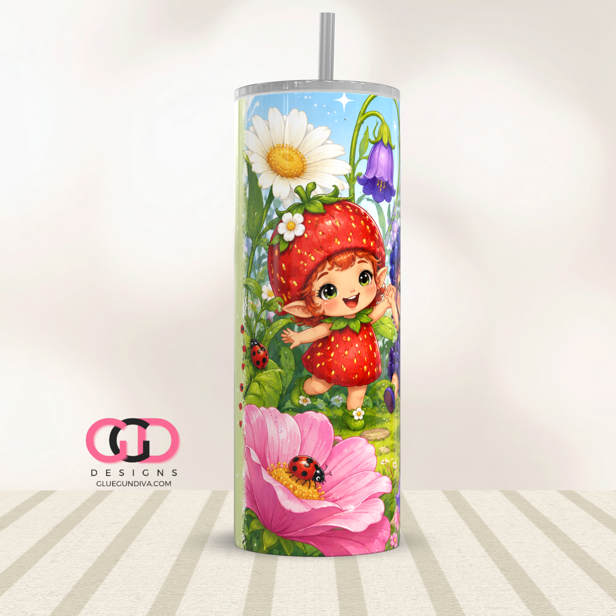 Sweet Fruit Fairies -  Digital tumbler wrap for 20 oz skinny straight tumbler