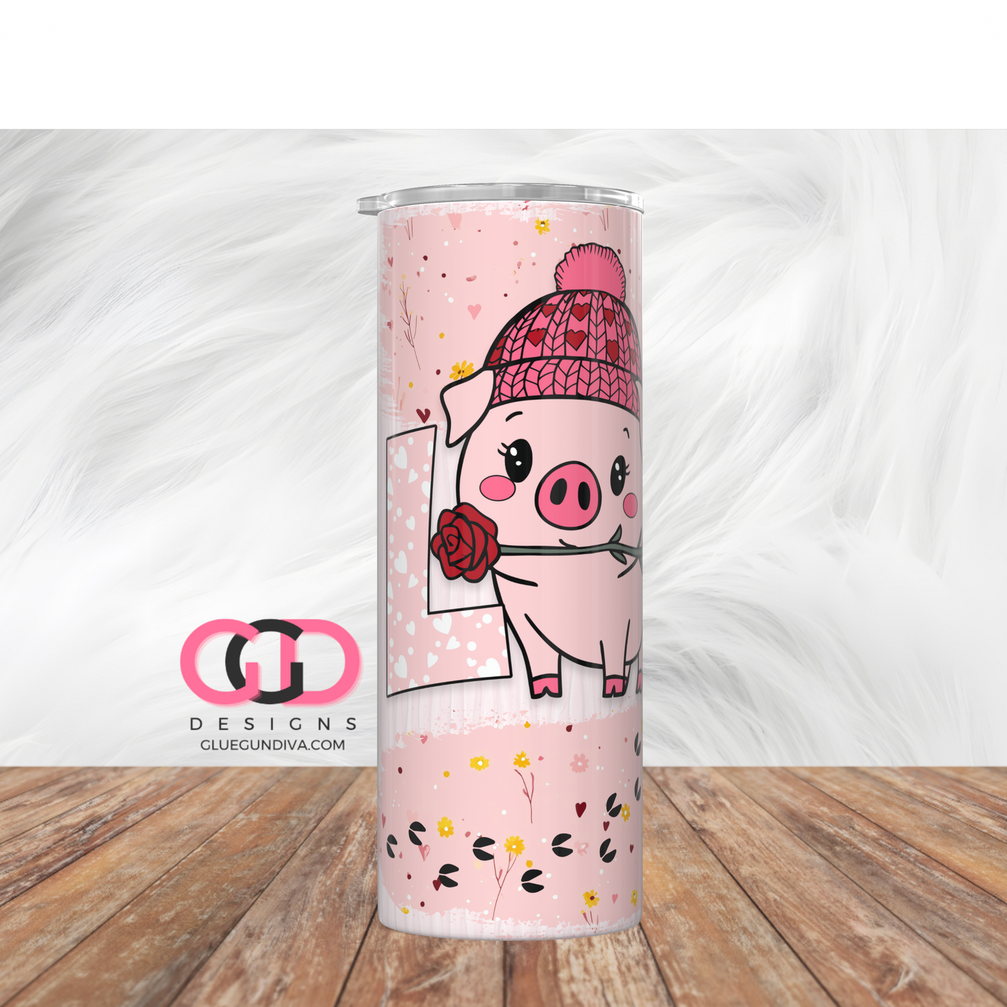 Piggy Love - Digital tumbler wrap for 20 oz skinny straight tumbler