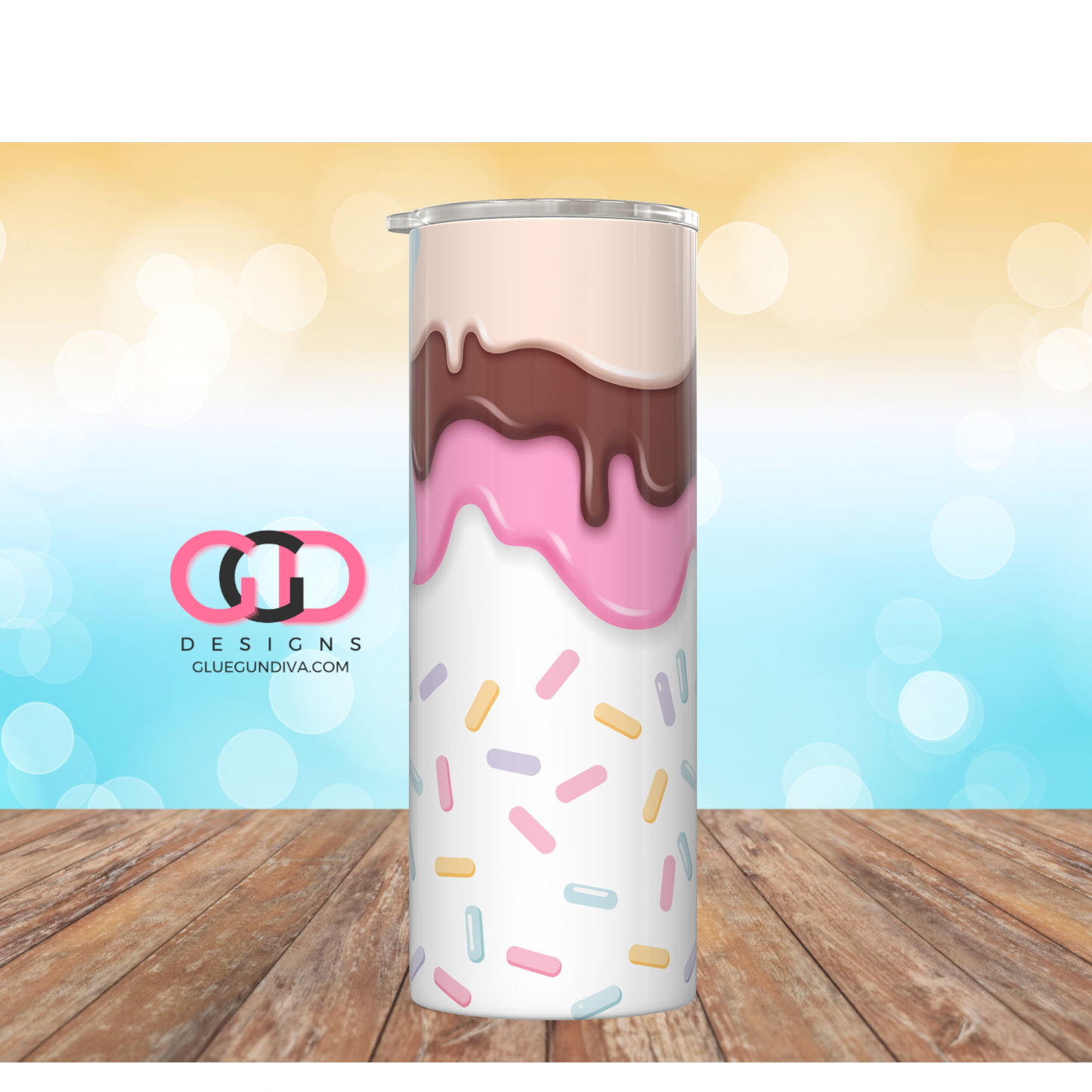 Ice Cream Drips and Sprinkles -   Digital tumbler wrap for 20 oz skinny straight tumbler
