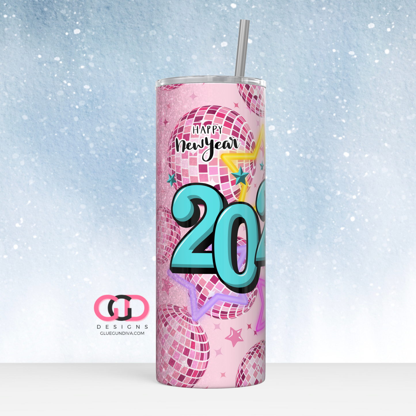 Happy New Year 2026 Disco -   Digital tumbler wrap for 20 oz skinny straight tumbler