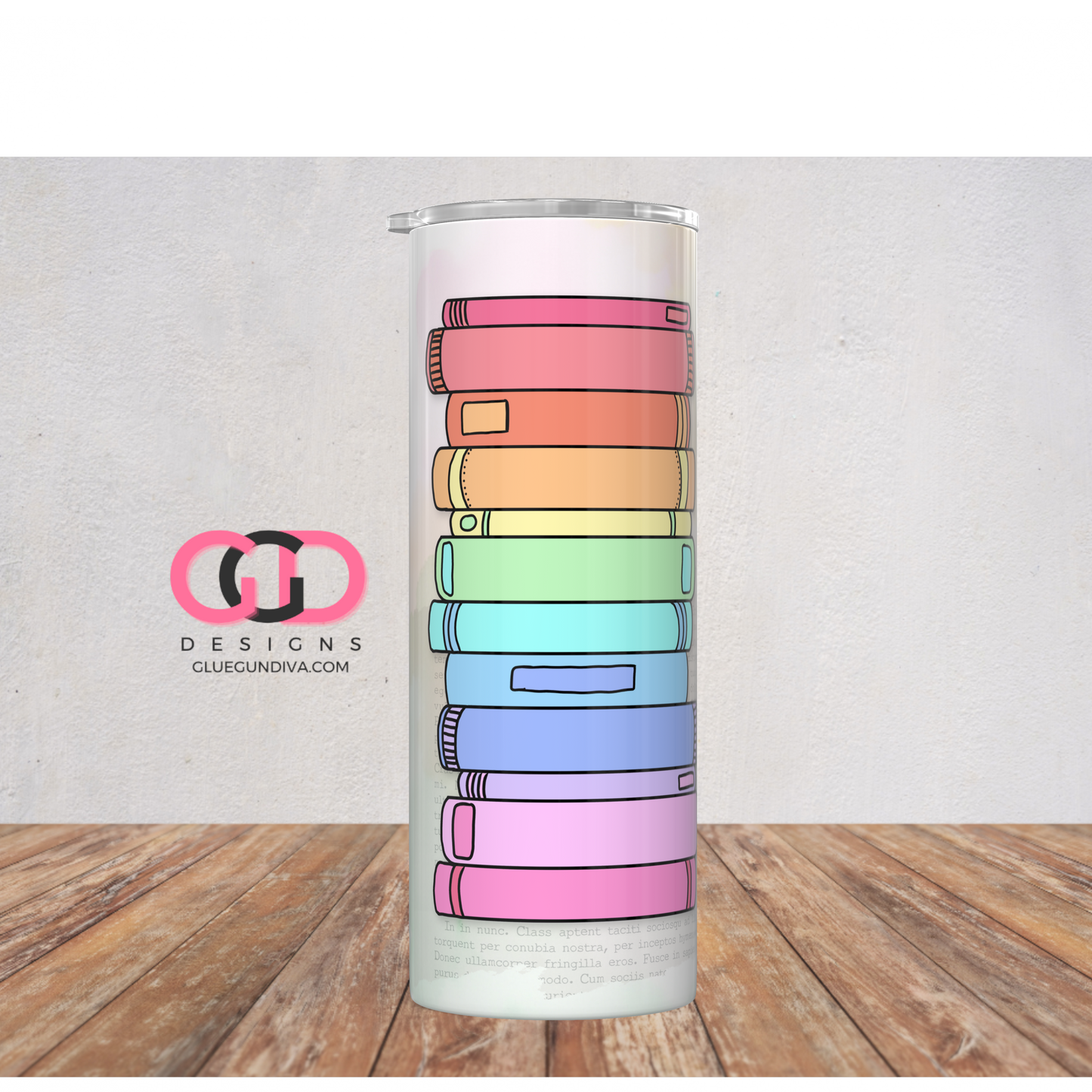 Lost In Pages Pastels -  Digital tumbler wrap for 20 oz skinny straight tumbler
