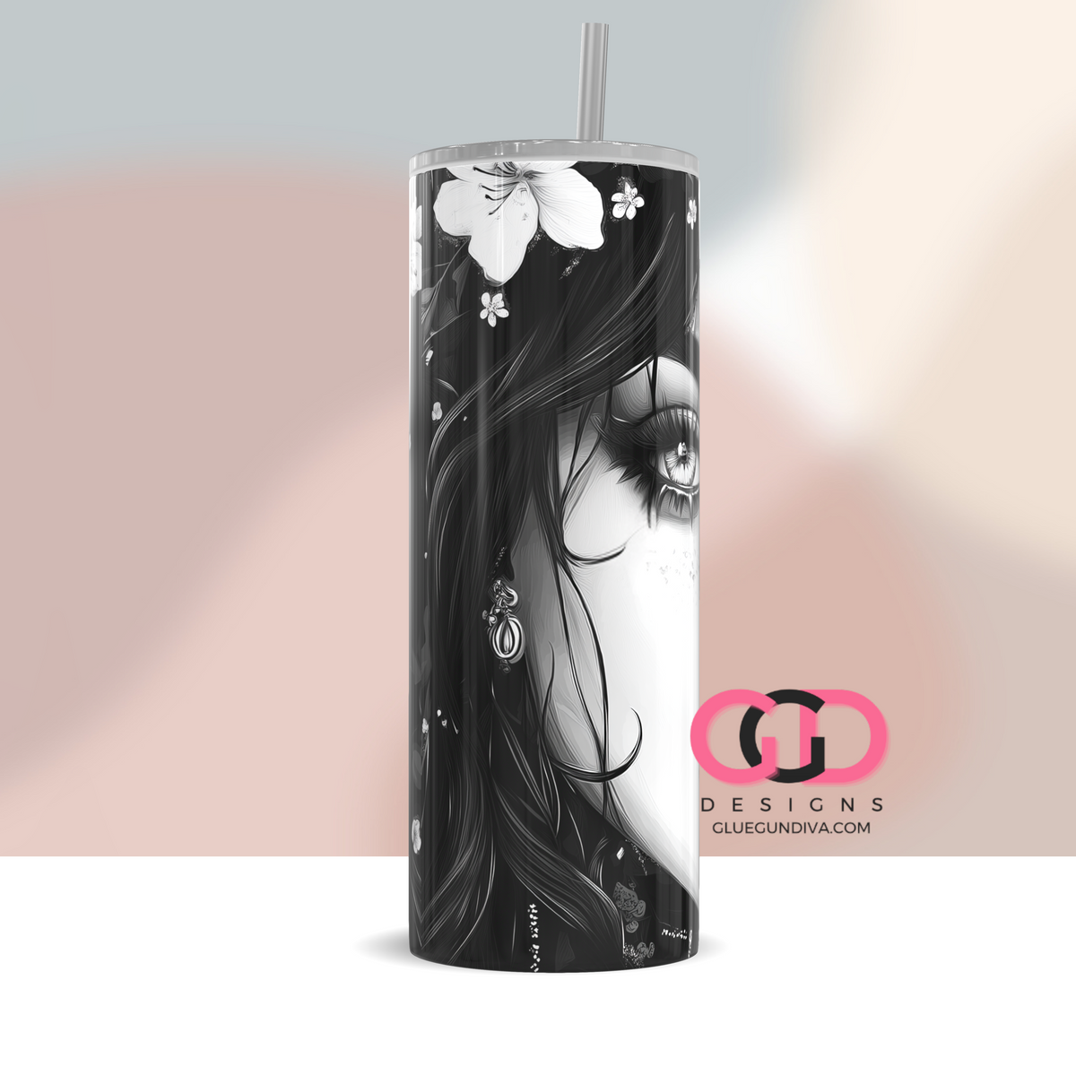 Black and White Beauty - Digital tumbler wrap for 20 oz skinny straight tumbler