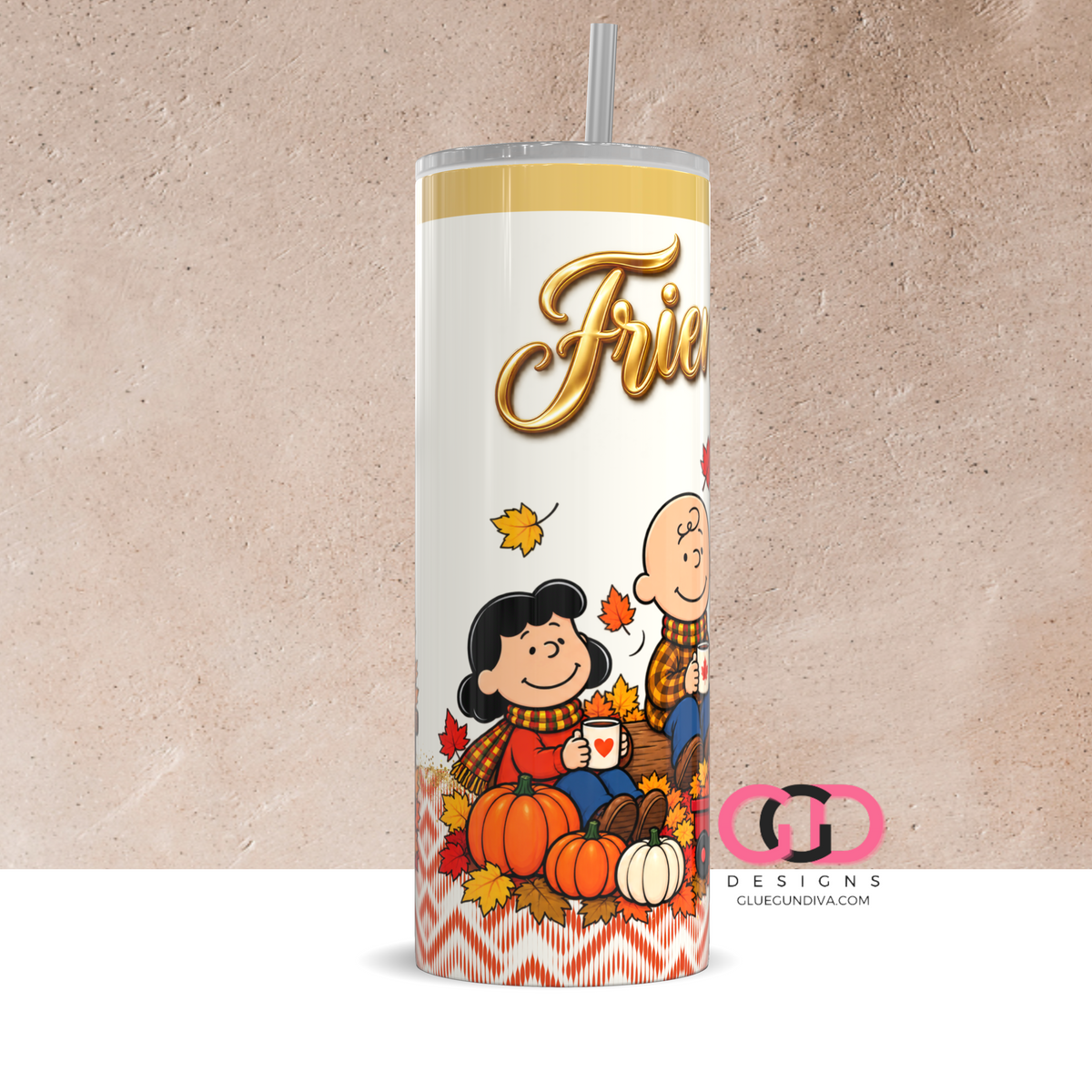 Friendsgiving Fall -  Digital tumbler wrap for 20 oz skinny straight tumbler