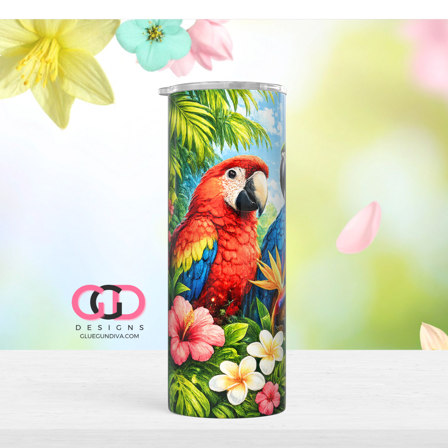 Tropical Birds Scene - Digital tumbler wrap for 20 oz skinny straight tumbler
