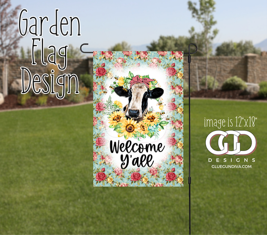 Welcome Y'all Cow -  Garden Flag Designs