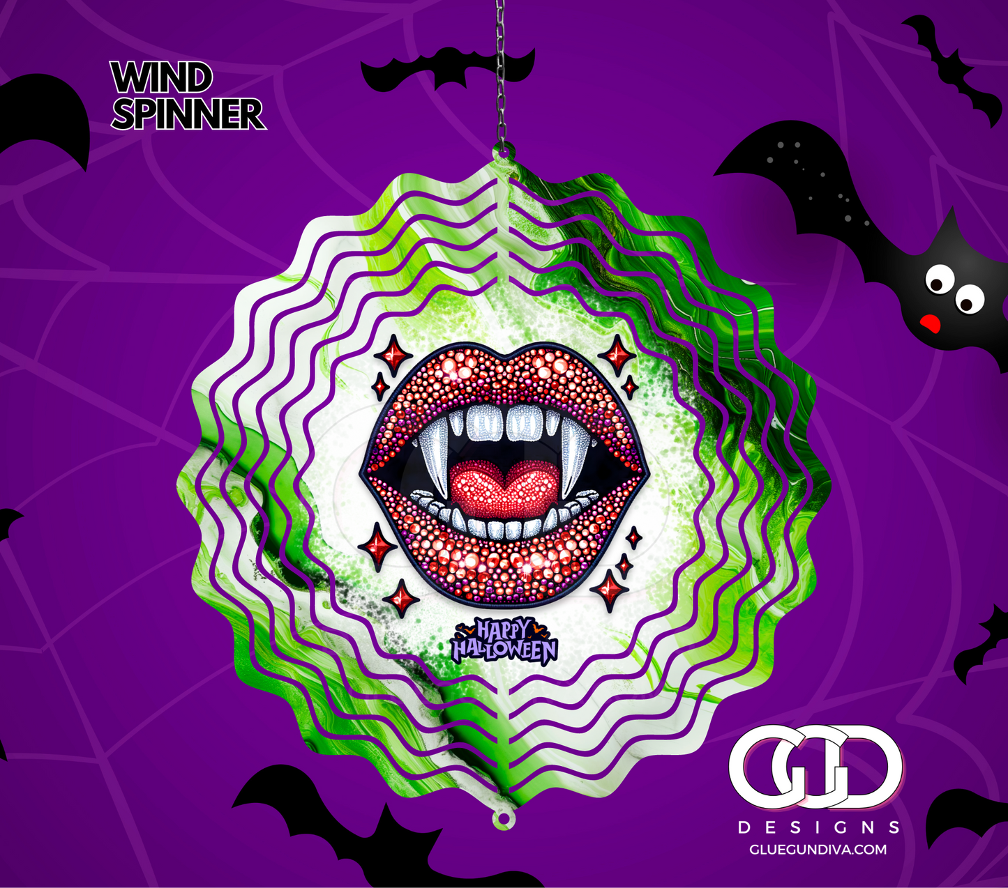 Studded Fangs Halloween-   Digital image for an 8 Inch Wind Spinner