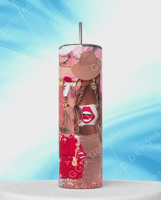 Red Lips and Bag Skin tone 2-   Digital tumbler wrap for 20 oz skinny straight tumbler