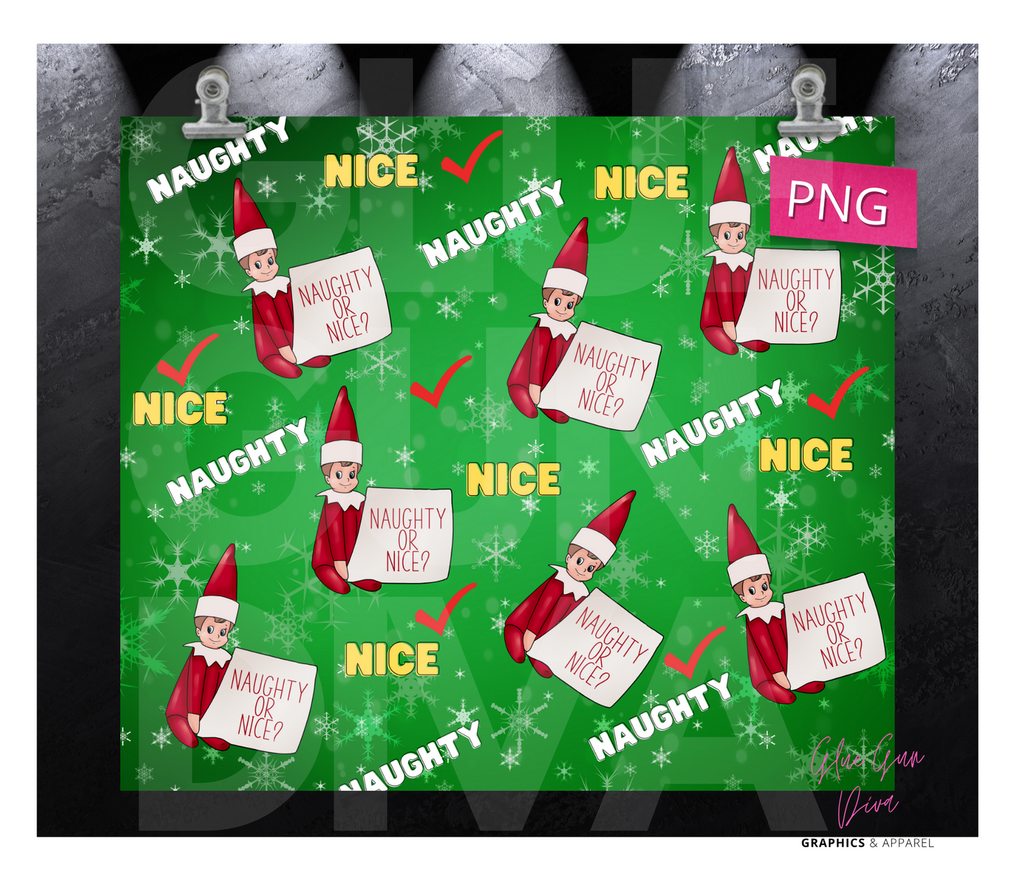 Elf on the Shelf Naughty Nice Checklist  -  Digital tumbler wrap for 20 oz skinny straight tumbler