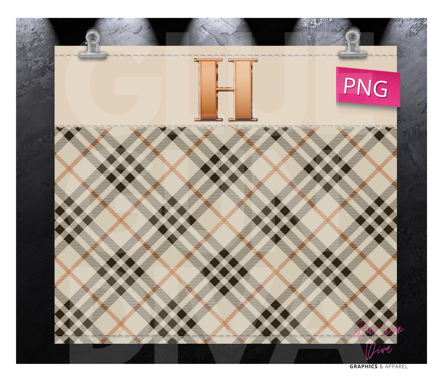 Letter H Plaid Canvas with Initial  -  Digital tumbler wrap for 20 oz skinny straight tumbler