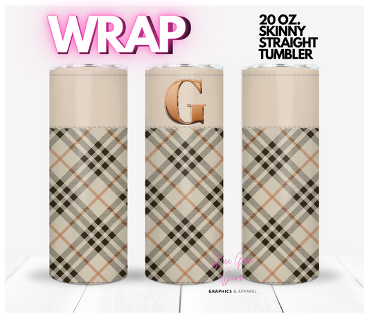 Letter G Plaid Canvas with Initial  -  Digital tumbler wrap for 20 oz skinny straight tumbler