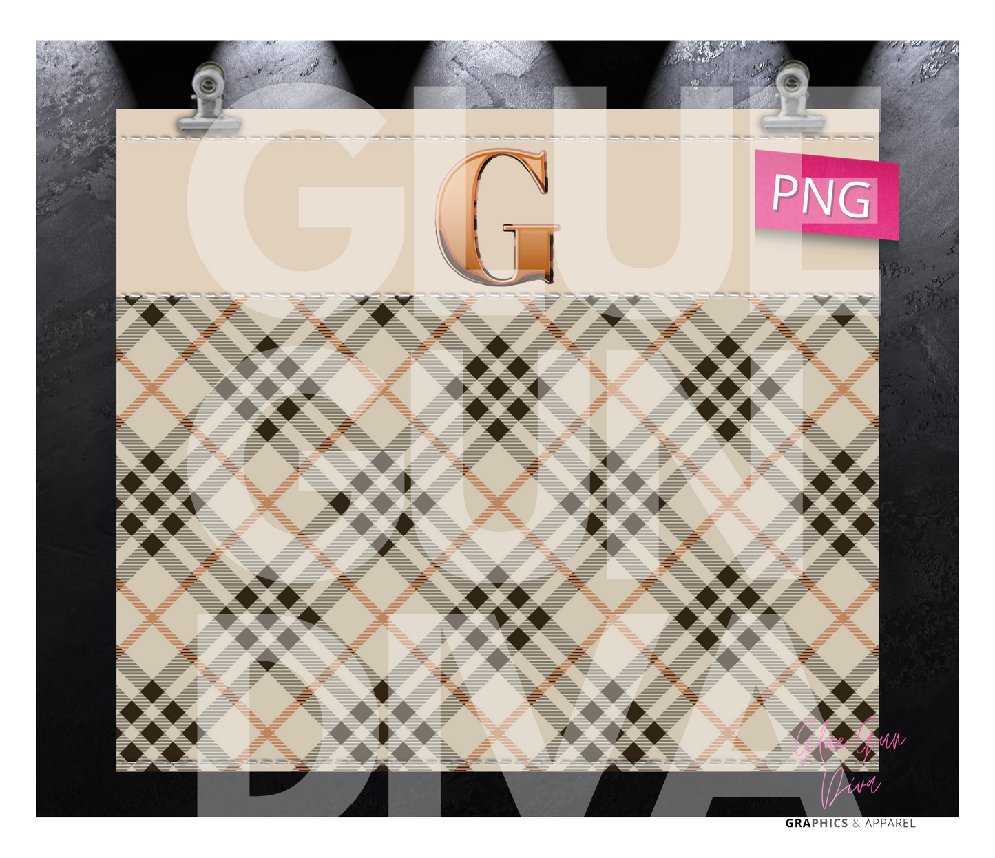 Letter G Plaid Canvas with Initial  -  Digital tumbler wrap for 20 oz skinny straight tumbler