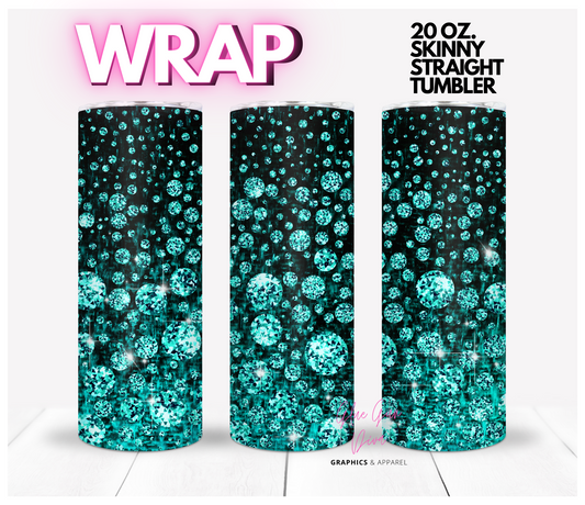 Teal Gems-  Digital tumbler wrap for 20 oz skinny straight tumbler