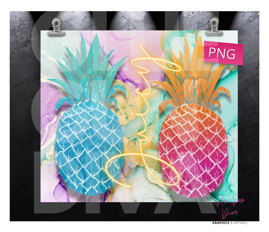 Juicy Pineapples -Digital tumbler wrap for 20 oz skinny straight tumbler