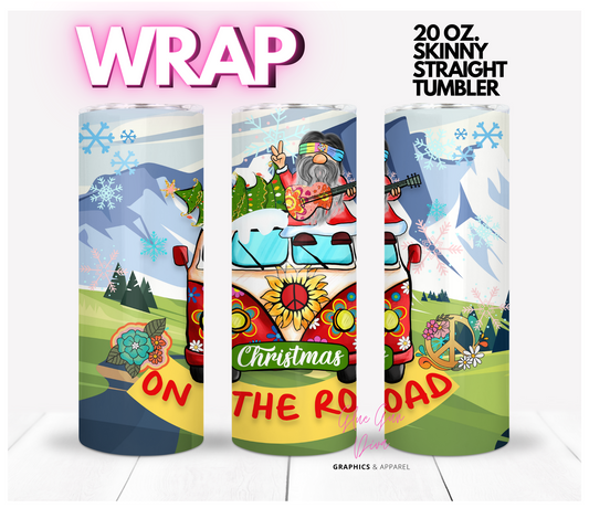 Hippie Gnome Christmas on the Road -  Digital tumbler wrap for 20 oz skinny straight tumbler