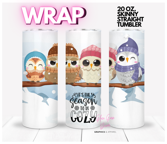 Season to be Cozy Owls - Digital tumbler wrap for 20 oz skinny straight tumbler