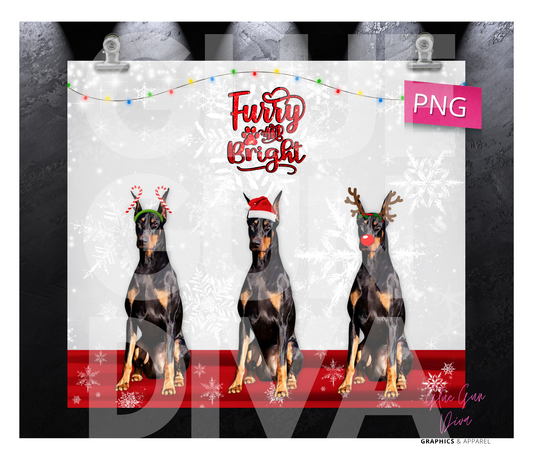 Doberman Pinscher furry and bright - Digital tumbler wrap for 20 oz skinny straight tumbler