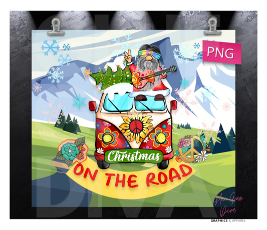 Hippie Gnome Christmas on the Road -  Digital tumbler wrap for 20 oz skinny straight tumbler