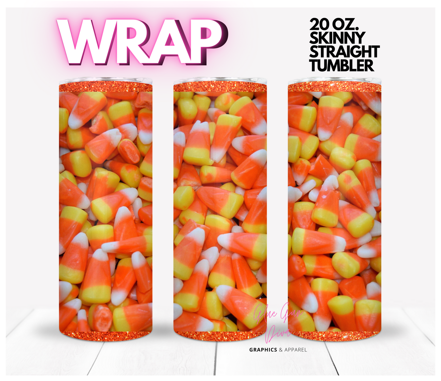 Candy Corn Galore -  Digital tumbler wrap for 20 oz skinny straight tumbler