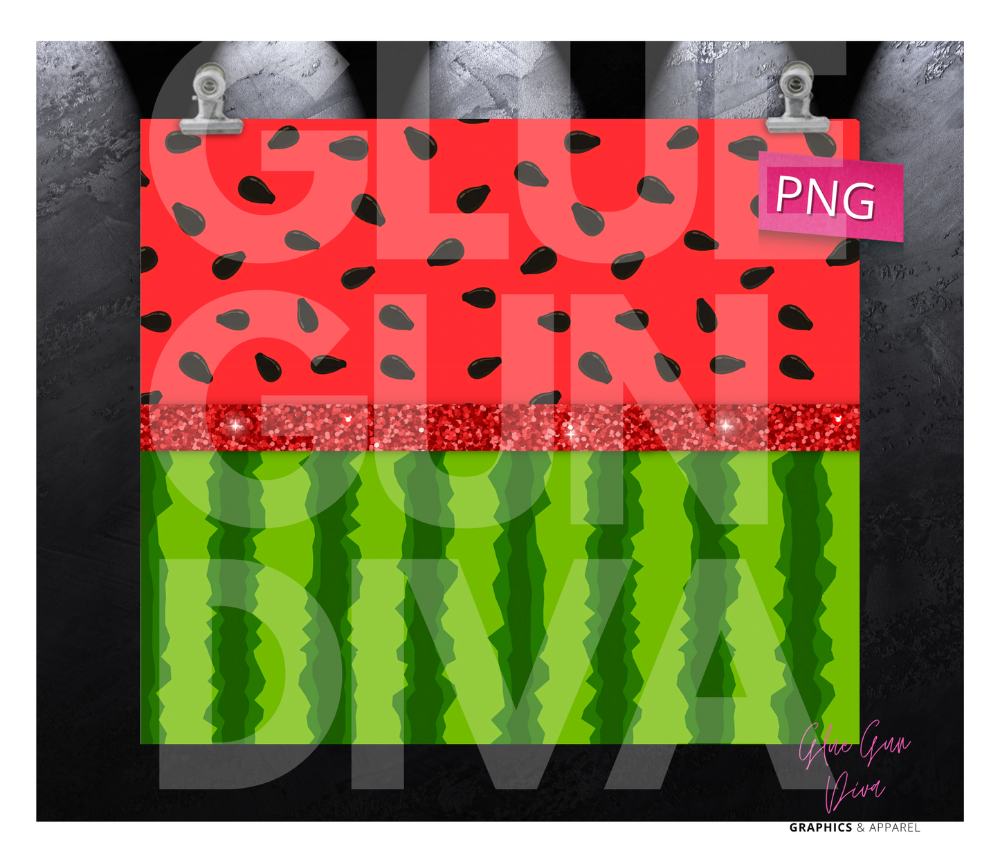 Watermelon Glitter Band-   Digital tumbler wrap for 20 oz skinny straight tumbler