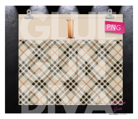 Letter I Plaid Canvas with Initial  -  Digital tumbler wrap for 20 oz skinny straight tumbler