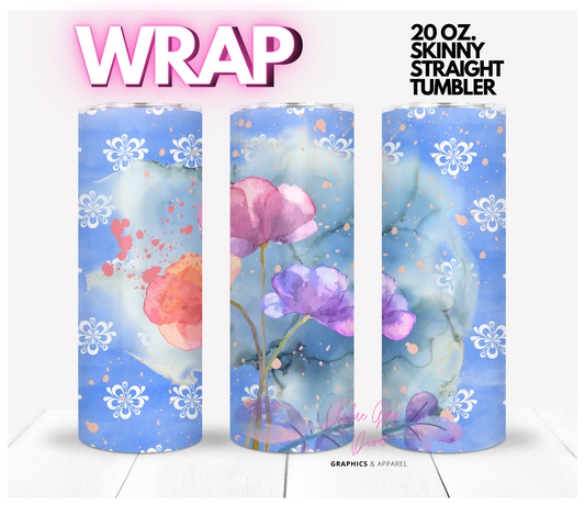 Flowers in blue - Digital tumbler wrap for 20 oz skinny straight tumbler