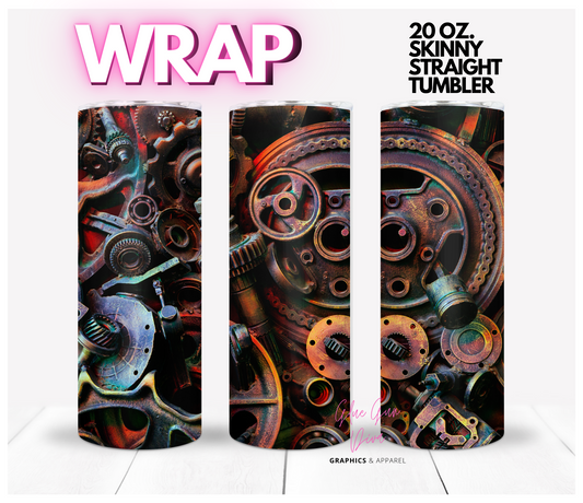 Steampunk Gears- Digital tumbler wrap for 20 oz skinny straight tumbler