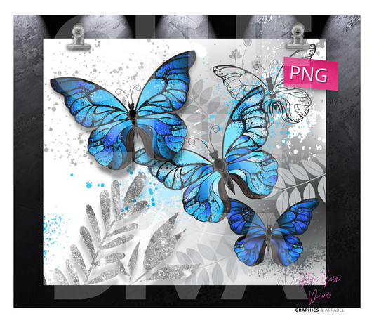 Blue butterfly trio- Digital tumbler wrap for 20 oz skinny straight tumbler