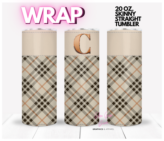 Letter C Plaid Canvas with Initial  -  Digital tumbler wrap for 20 oz skinny straight tumbler