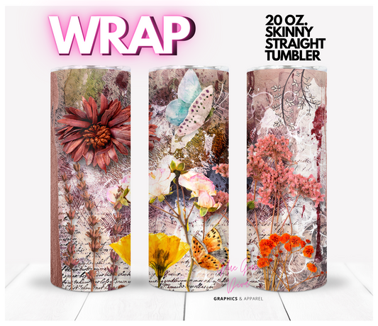 Dried Fall Flowers -  Digital tumbler wrap for 20 oz skinny straight tumbler