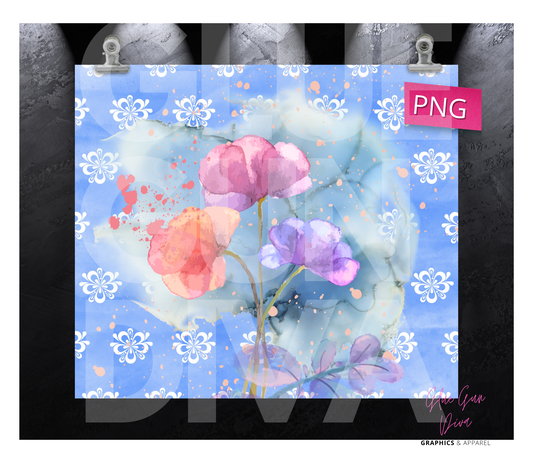 Flowers in blue - Digital tumbler wrap for 20 oz skinny straight tumbler