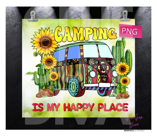 Camping is my happy place-   Digital tumbler wrap for 20 oz skinny straight tumbler