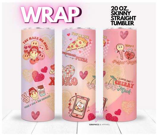 Retro Valentines Collage- Digital tumbler wrap for 20 oz skinny straight tumbler