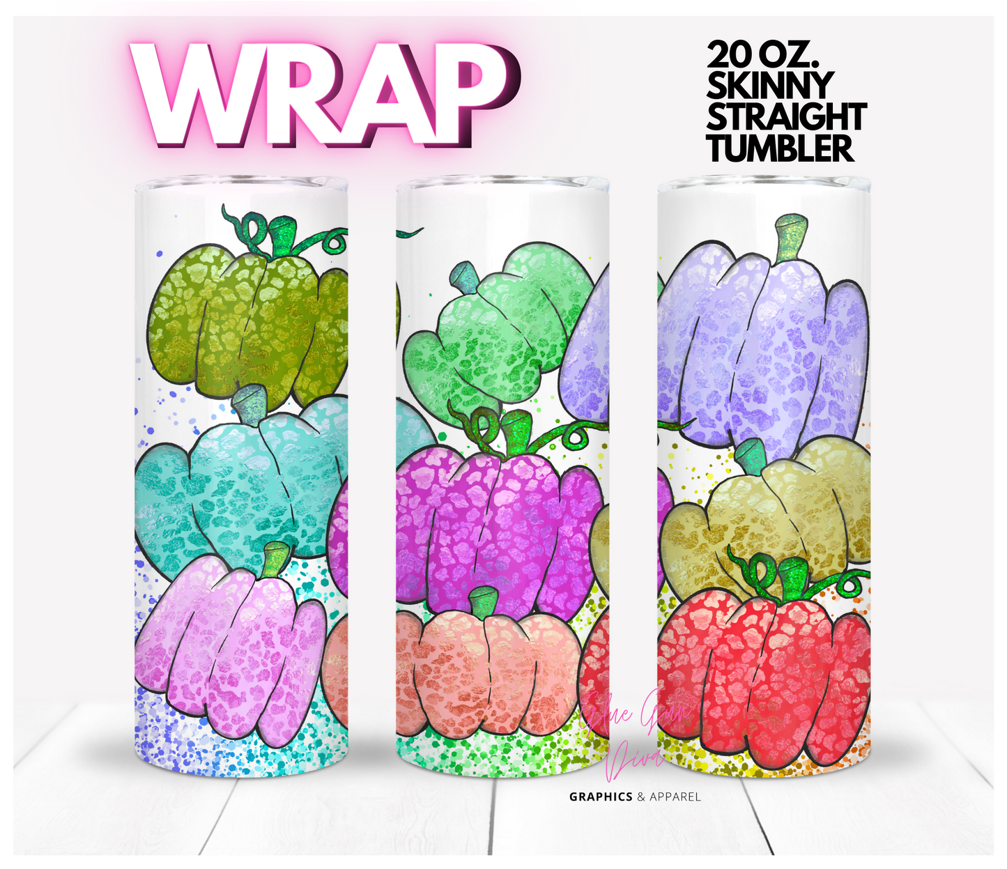 Colorful Pumpkins -  Digital tumbler wrap for 20 oz skinny straight tumbler