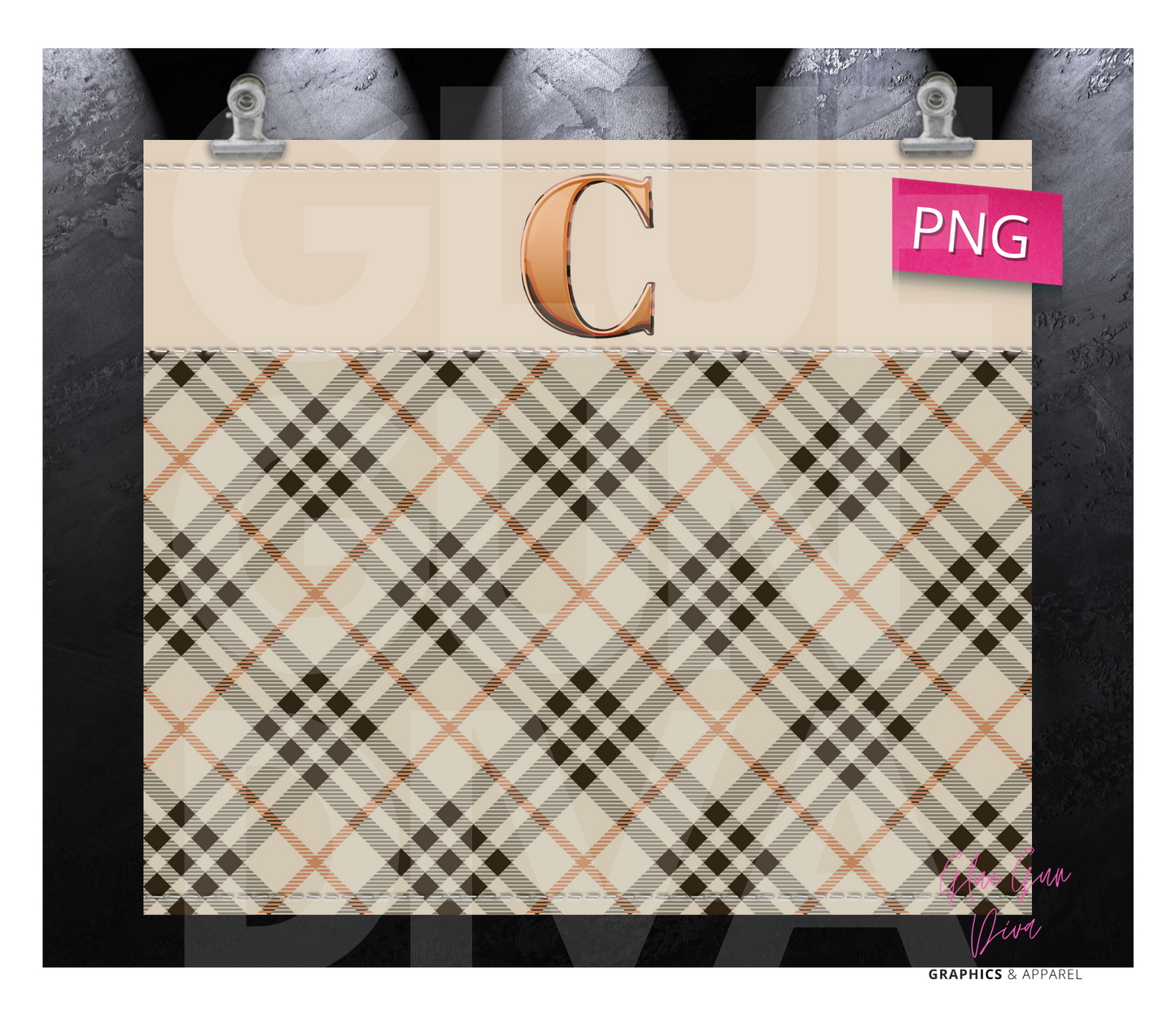 Letter C Plaid Canvas with Initial  -  Digital tumbler wrap for 20 oz skinny straight tumbler