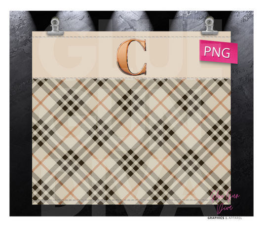 Letter C Plaid Canvas with Initial  -  Digital tumbler wrap for 20 oz skinny straight tumbler