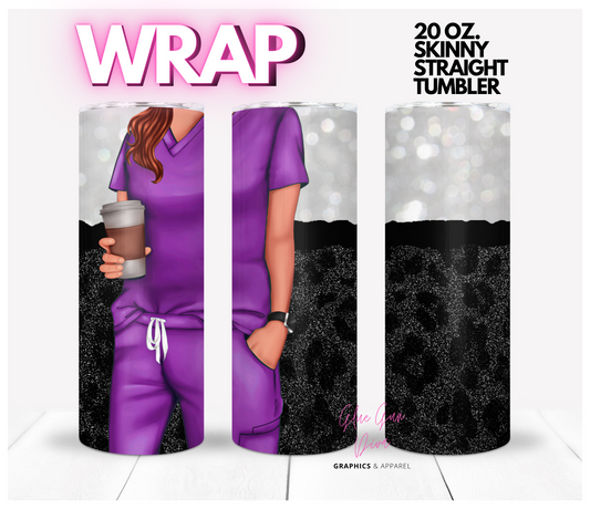 No stethoscope scrubs Purple- Digital tumbler wrap for 20 oz skinny straight tumbler