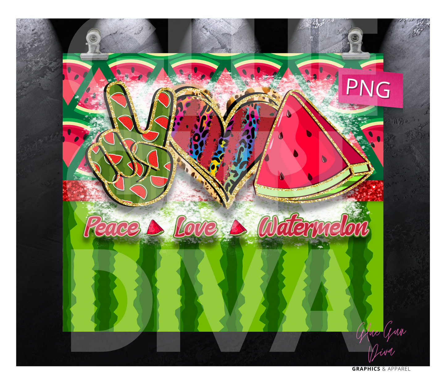 Peace Love Watermelon-   Digital tumbler wrap for 20 oz skinny straight tumbler