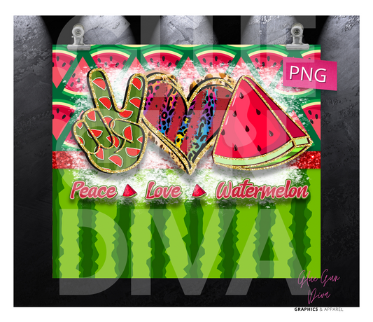 Peace Love Watermelon-   Digital tumbler wrap for 20 oz skinny straight tumbler