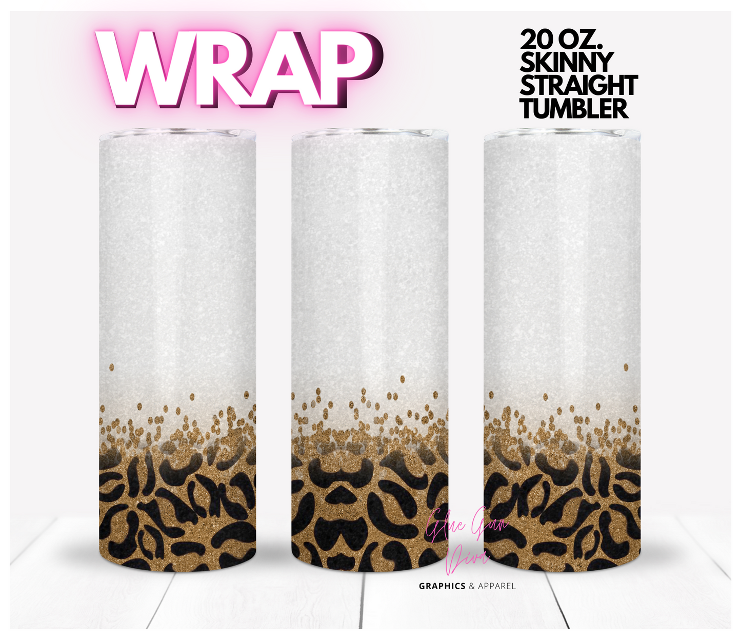 Leopard Brown and glitter- Digital tumbler wrap for 20 oz skinny straight tumbler