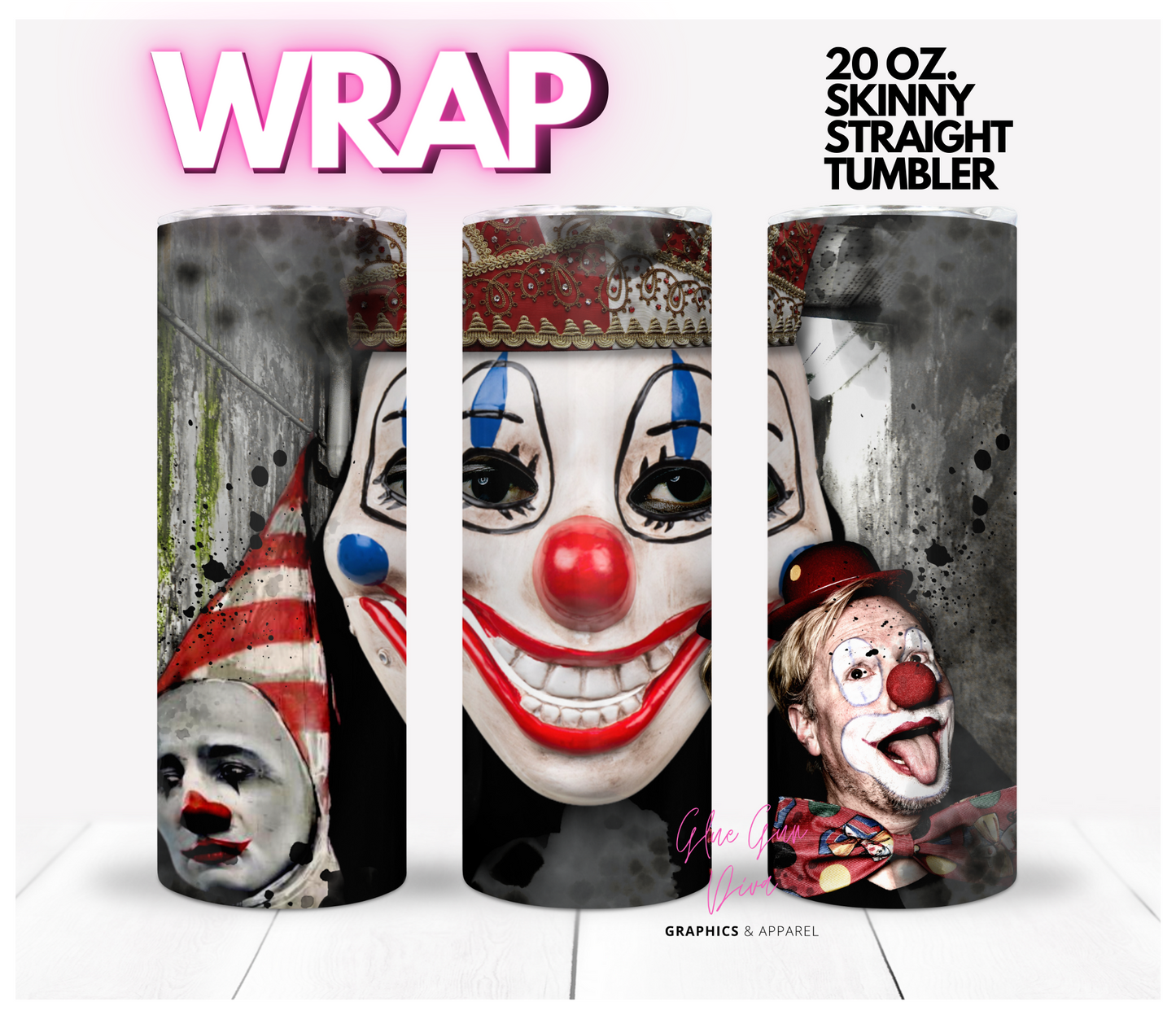 Sewer Clowns - Digital tumbler wrap for 20 oz skinny straight tumbler